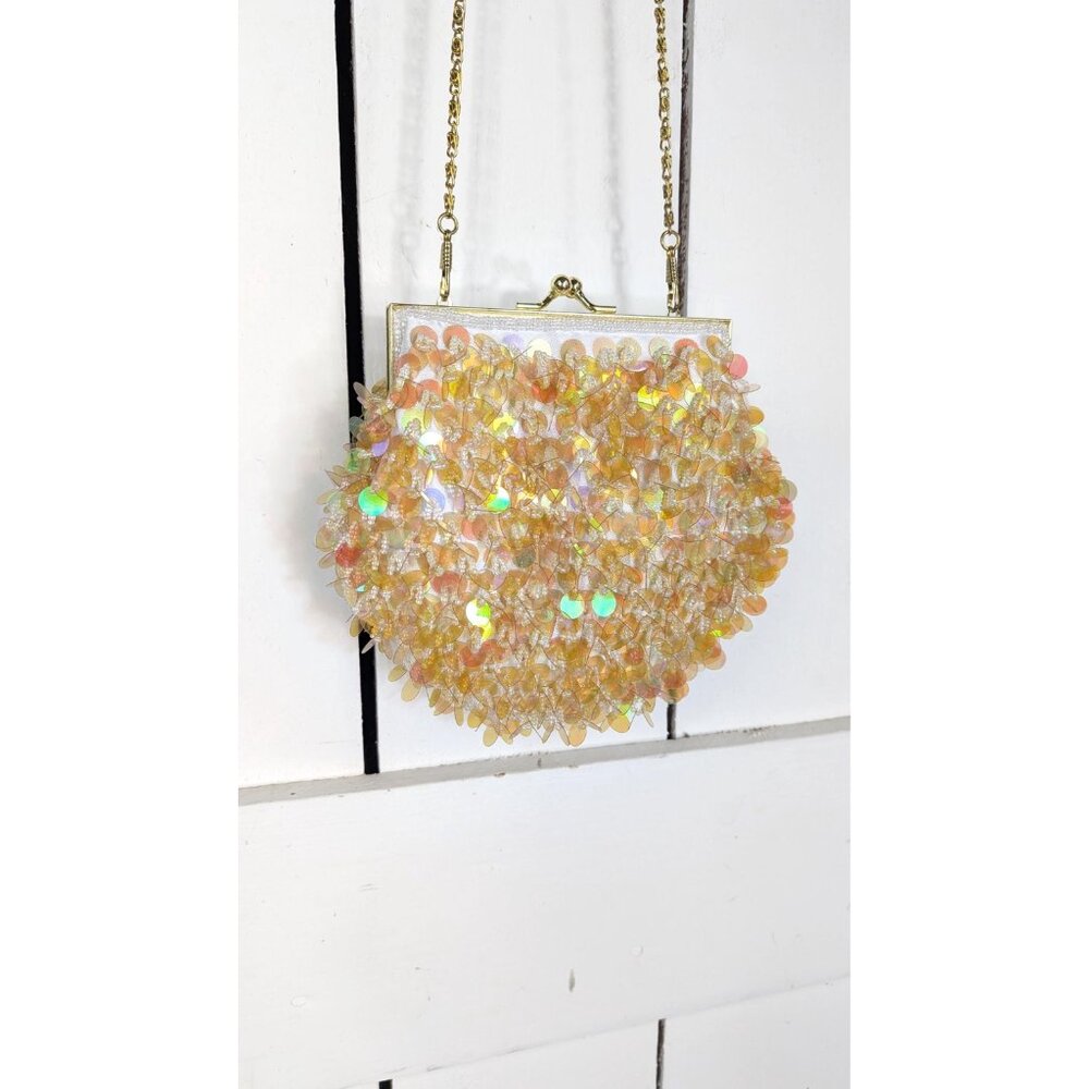 Vintage sequin satin beaded evening purse clutch bag - Picture 4 of 7